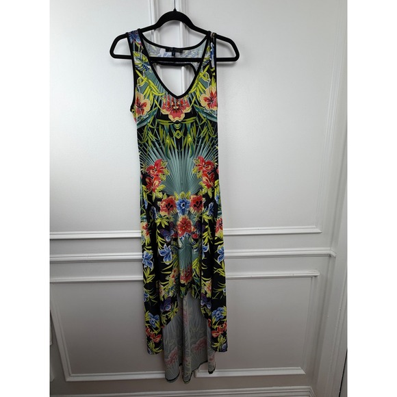 Snap Dresses & Skirts - Snap Tropical Floral Butterfly High Low Maxi Dress V-Neck Cutout Back Teal M